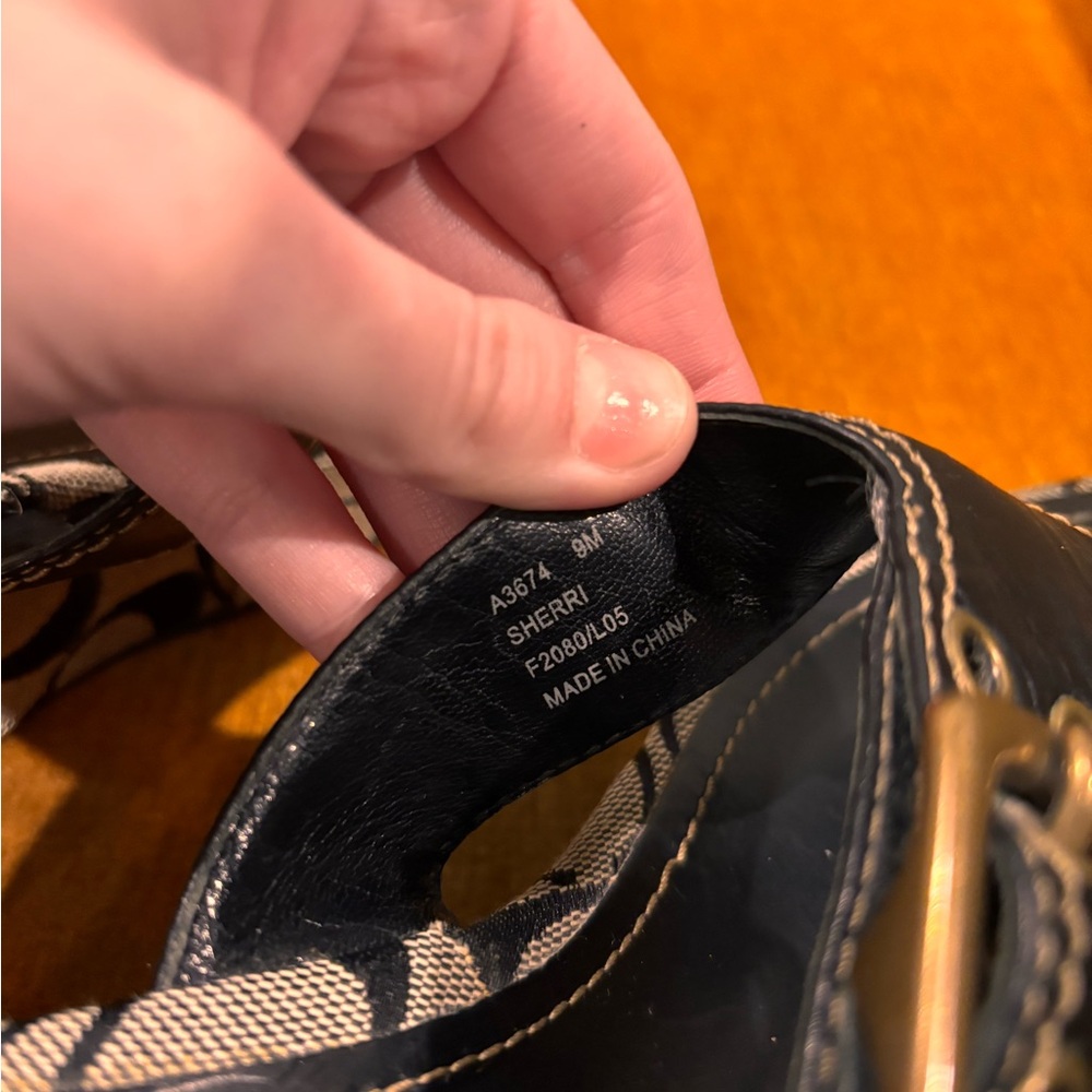 Vintage Coach Sherri Monogram Platform Wedge Sandals Black Gray Y2K Buckle 9 - Picture 4 of 7